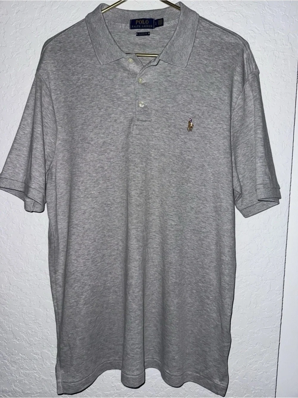 Polo Ralph Lauren Mens Large Gray Golf Polo Pima Soft Touch Custom Fit shirt